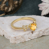 6 Prong Round Cut Citrine Brilliant Sparkle Leaf Engagement Ring Nature Inspired Ring for women